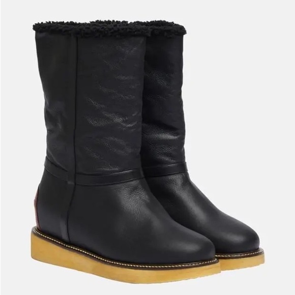 Salvatore Ferragamo Black Leather Winter Boots Size 7 - Picture 1 of 15